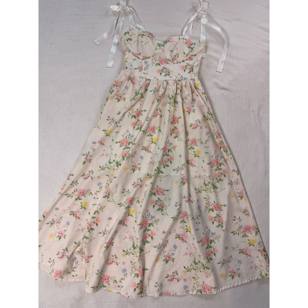 Floral Maxi Dress Ribbon Straps Mother’s Day brunch wine tasting tea time